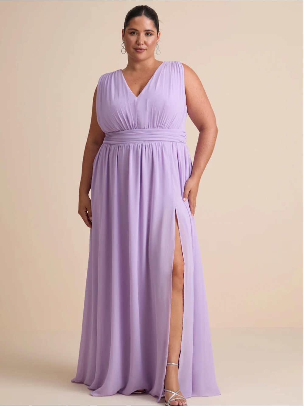 Lulus Heavenly Hues Lavender V-Neck Sleeveless Chiffon Maxi Dress Plus 1X NWT